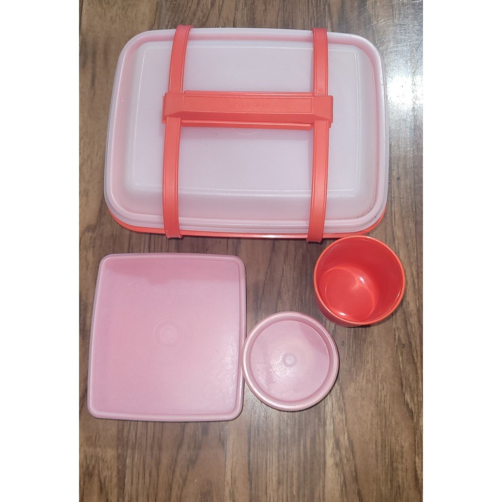 Vintage Tupperware Pack N Carry Red & Sheer 5 Piece Lunchbox Set  1254